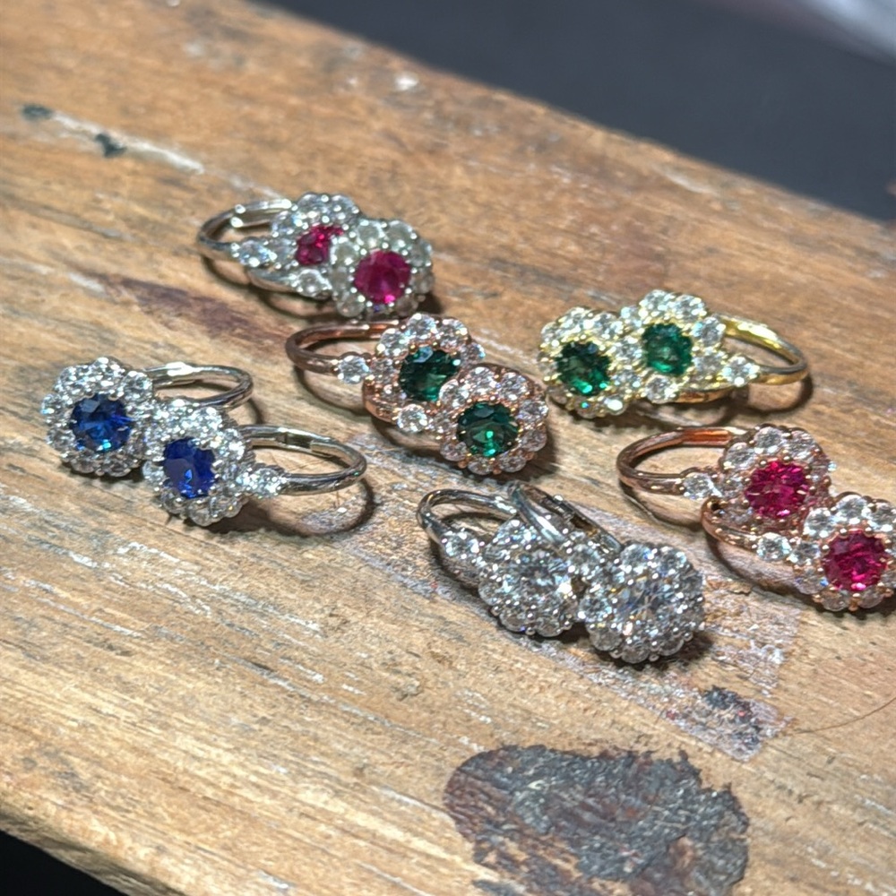 Simulated Diamond/ Gemstone dangle sterling silver earrings